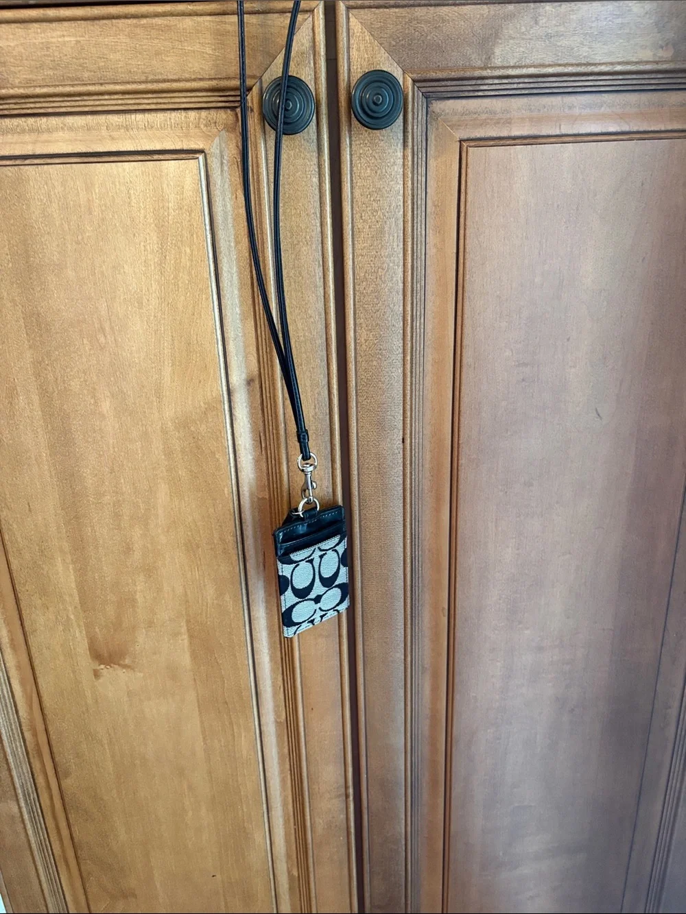 Coach Black and Gray Signature Lanyard Card Holder